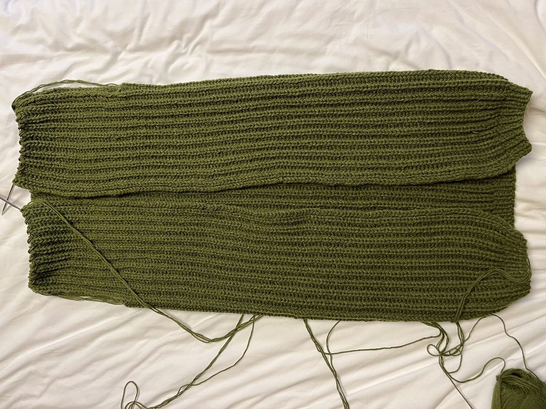 Green cardigan on the needles